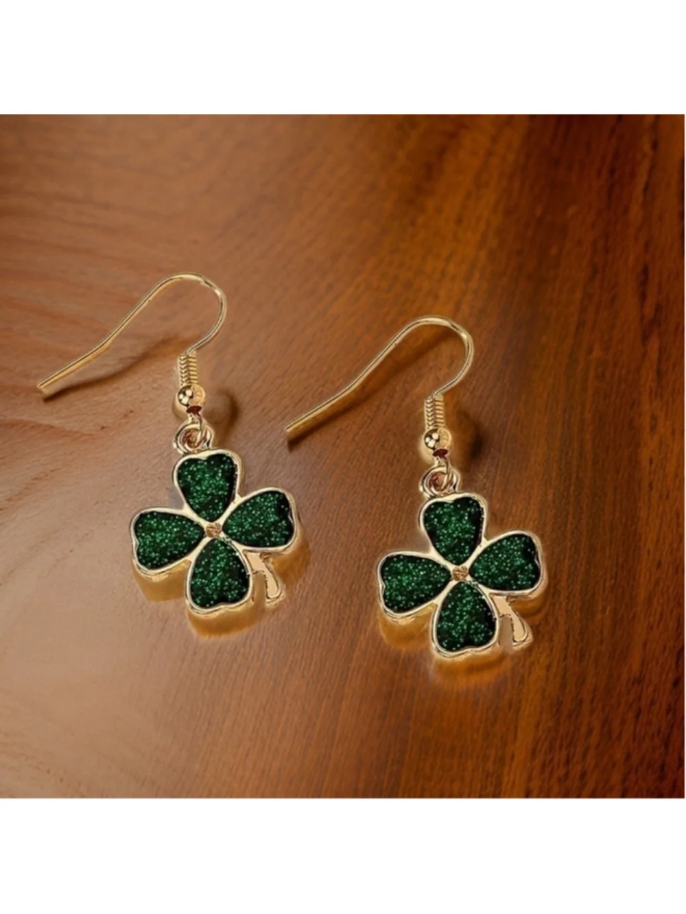 NEW Gold Green Shamrock Clover Dangle French Hook St. Patrick’s Day Earrings NWT